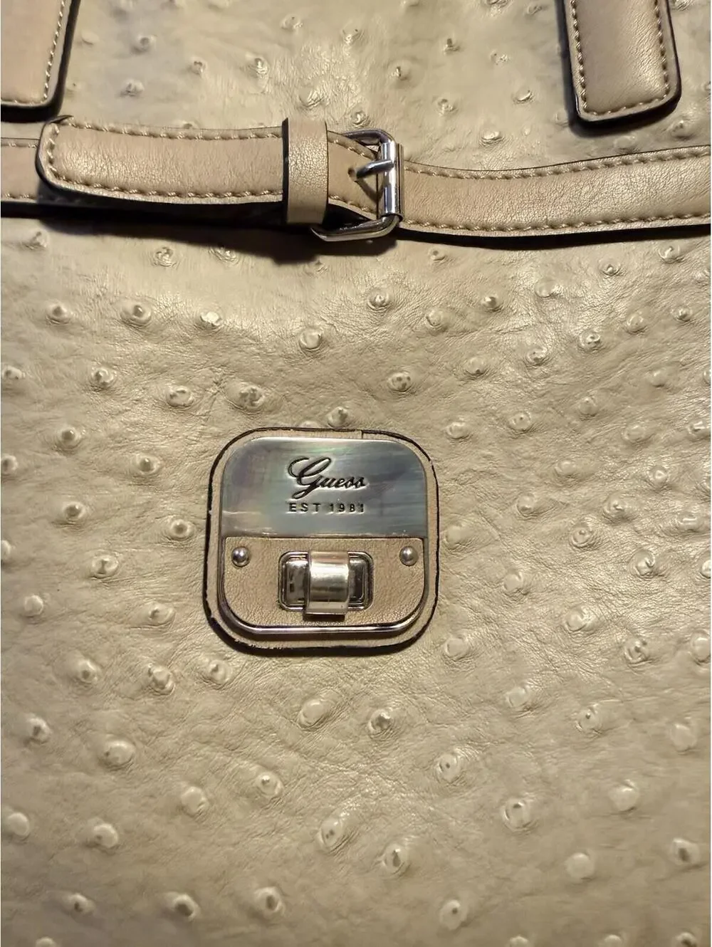 Y2K Guess Faux Ostrich Satchel Tan Shoulder Bag
